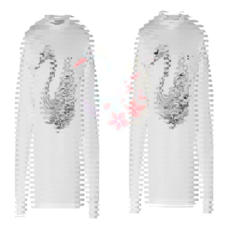 エレガントな白鳥の花 長袖Tシャツ