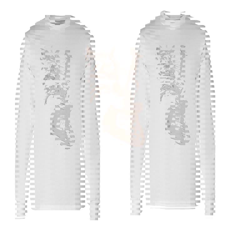 エレキギターを弾く猫 面白いキャットロッカー ロックショー 長袖tシャツ 長袖Tシャツ ギフトのアイデア