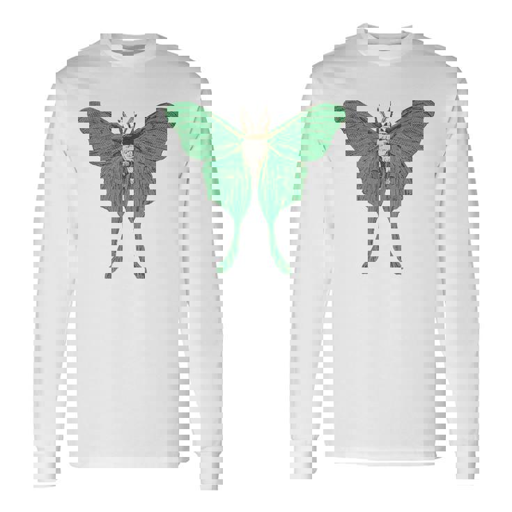 オオミズアオ ルナモス 薄い 緑色 黄緑色 蛾 Luna Moth レトロ 虫 昆虫 イラスト かっこいい おしゃれ 長袖Tシャツ