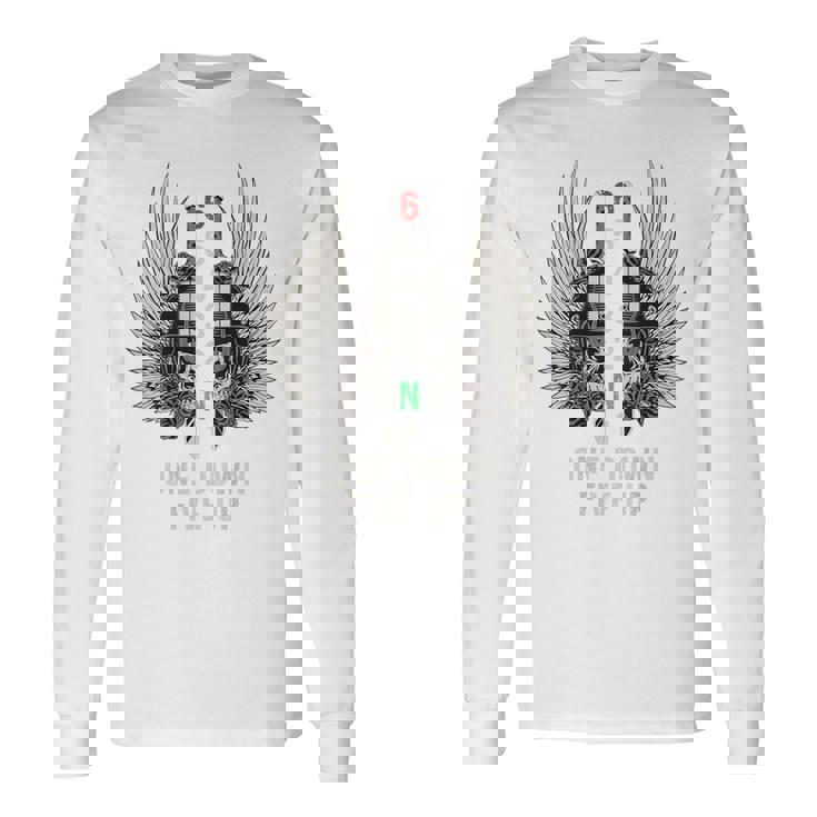 オートバイのギアシフト 1 ダウン 5 アップ バイカー スカル 背面 長袖Tシャツ