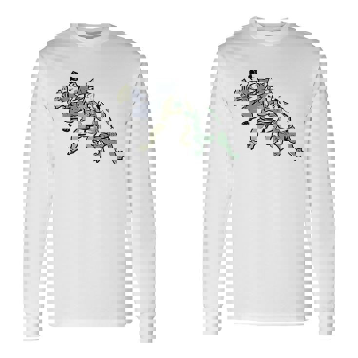 カエル 相撲 伝統 浮世絵 のようなカエルイラスト かわいい 渋かっこいい ワンポイント 長袖Tシャツ