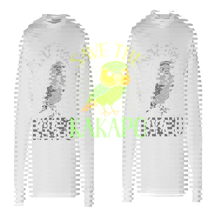 カカポ絶滅危惧保全啓発鳥を救え 長袖tシャツ 長袖Tシャツ