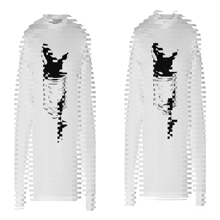 カジュアルなシャチ 面白いオルカをポケットに 長袖Tシャツ