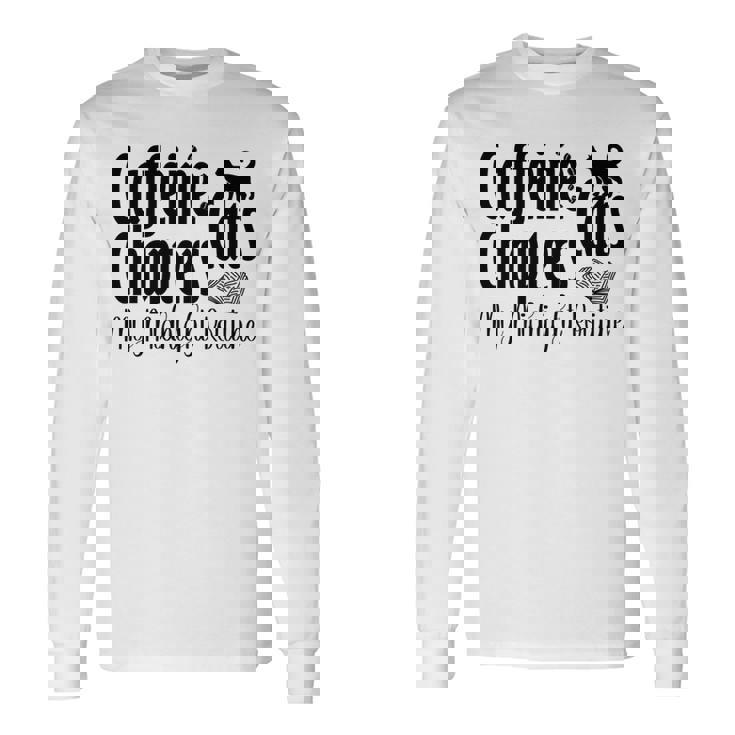 カフェイン猫・章 マイミッドナイトルーチン ナイトキャット フクロウ 長袖tシャツ 長袖Tシャツ ギフトのアイデア