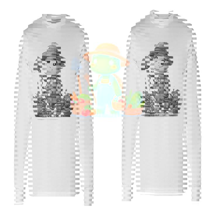 カメは農夫、かわいいデザイン。 長袖Tシャツ