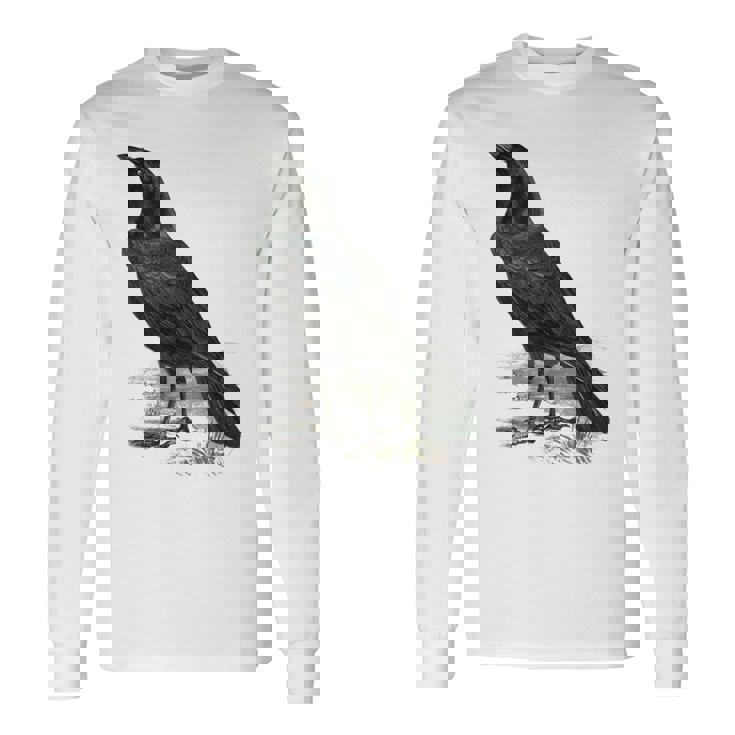 カラス ビンテージ イラスト カラス 長袖Tシャツ