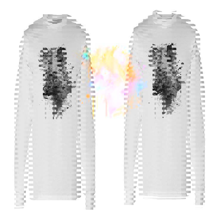 カラフルなハイエナプレデター 水彩画携帯電話ケース 長袖Tシャツ