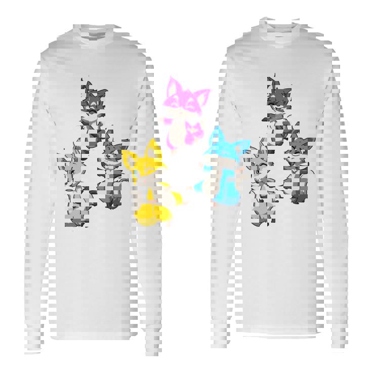 カワイイ・パンセクシュアル・プライド・フォックス 長袖tシャツ 長袖Tシャツ