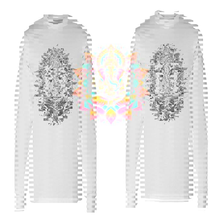 ガネーシャシンボル ヨガ ヒンドゥー教 象 神 ガネーシャ プージャ 長袖tシャツ 長袖Tシャツ ギフトのアイデア