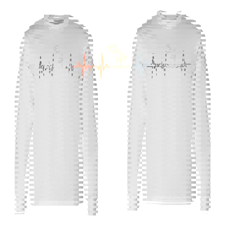 ガーデニング心電図レトロ園芸家脈線心拍 長袖tシャツ 長袖Tシャツ