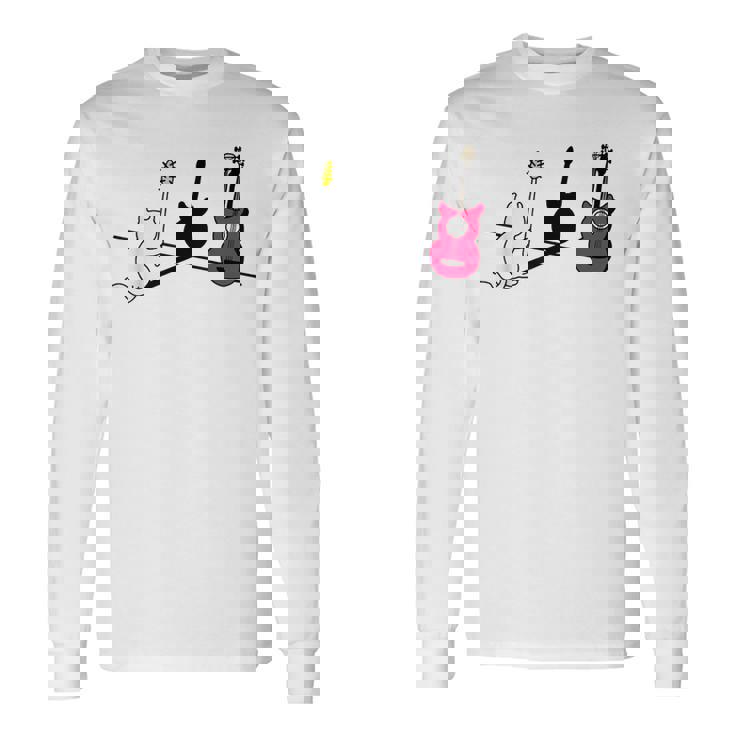 ギターの影を作る猫デザイン 長袖Tシャツ