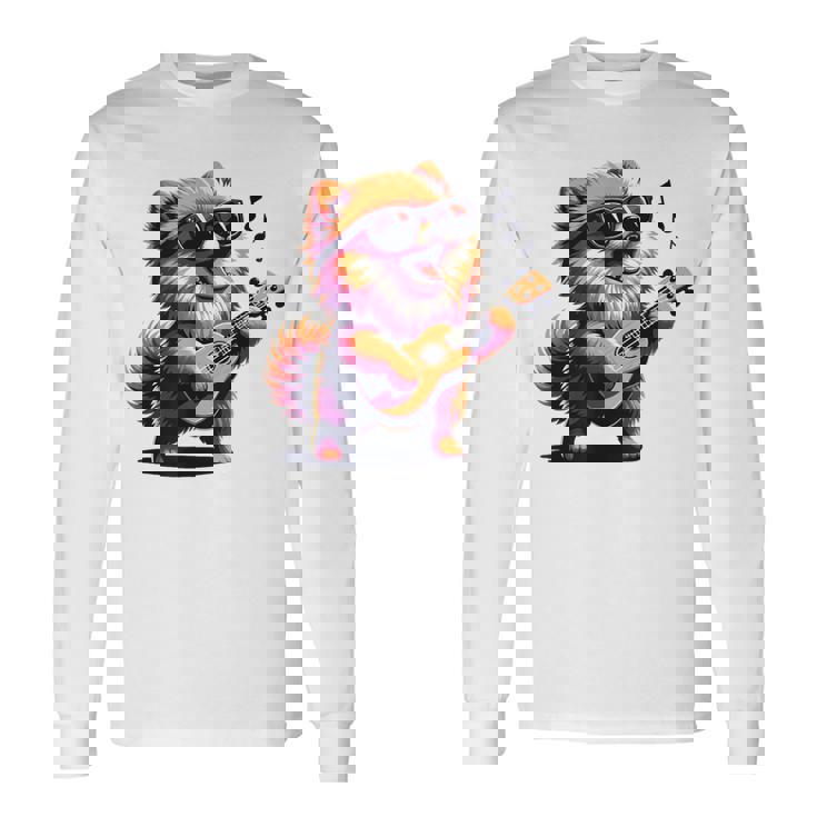 ギターを弾く犬 ポメラニアン 面白い 長袖Tシャツ ギフトのアイデア