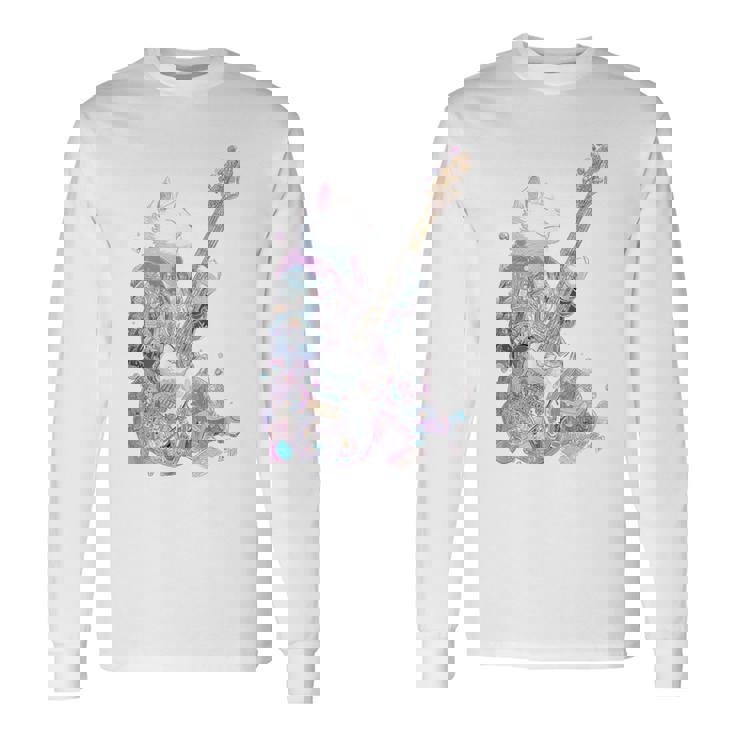 ギターを弾く猫 ネコ おもしろ かわいい ロック おしゃれ 長袖Tシャツ ギフトのアイデア