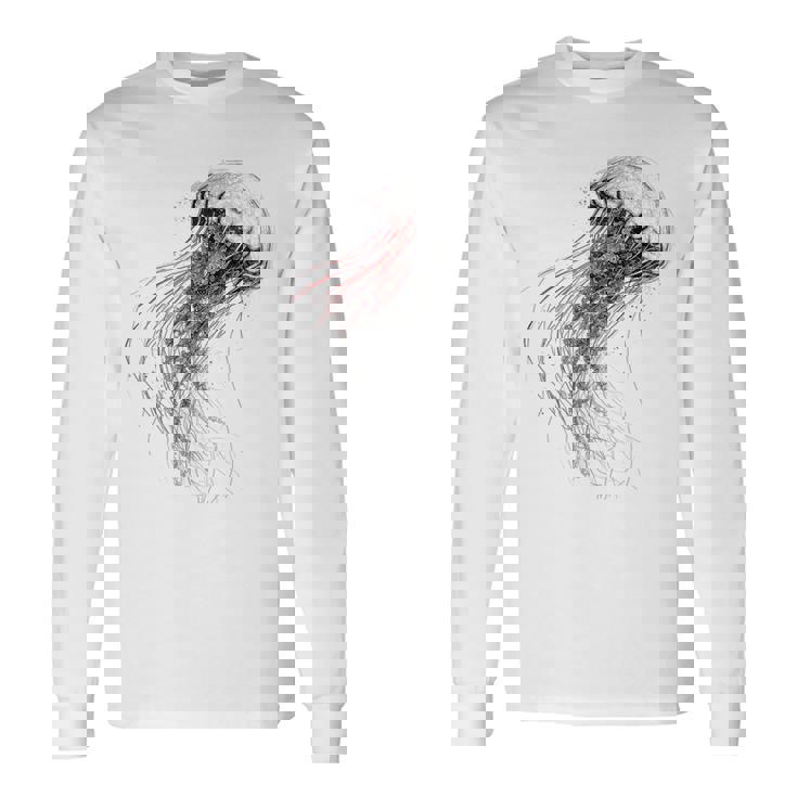 クラゲ 図面 グラフィック 動物 アート クラゲ 長袖Tシャツ