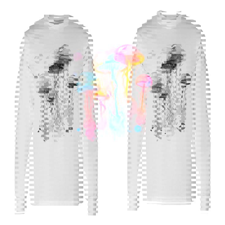 クラゲ 幾何学 動物 カラフル 抽象 アート クラゲ 長袖Tシャツ