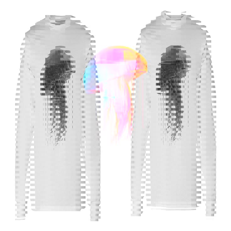 クラゲ 幾何学模様 動物 抽象 カラフル アート クラゲ 長袖Tシャツ