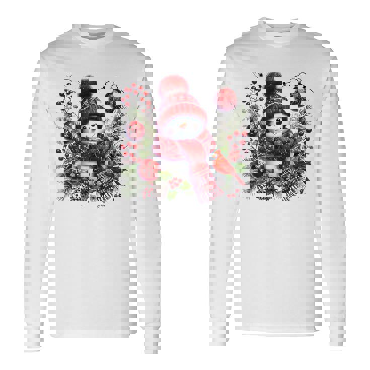 クリスマスの雪だるま 長袖Tシャツ