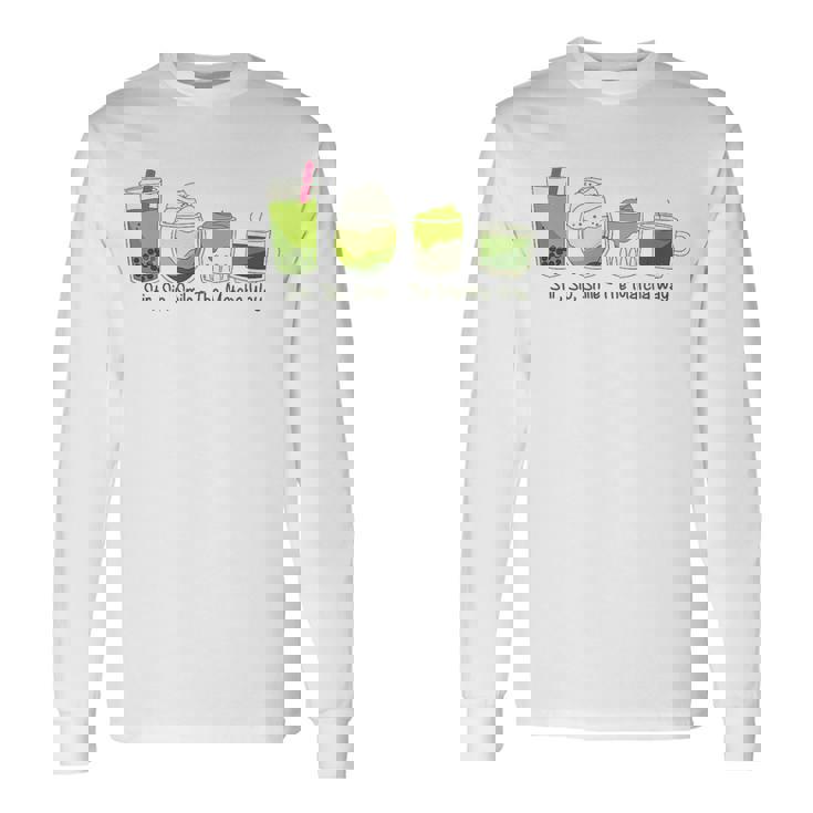 クリーミーダルゴナ抹茶ボバティー、スマイル、抹茶の方法 長袖Tシャツ