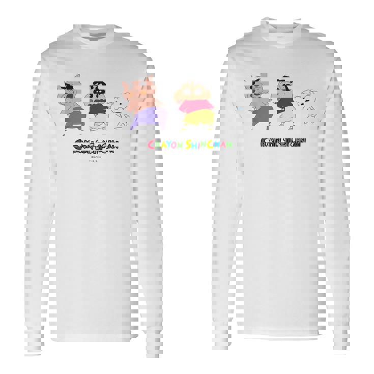 クレヨンしんちゃん 振り向き「ぶりぶり＆しんちゃん＆シロ」 長袖Tシャツ