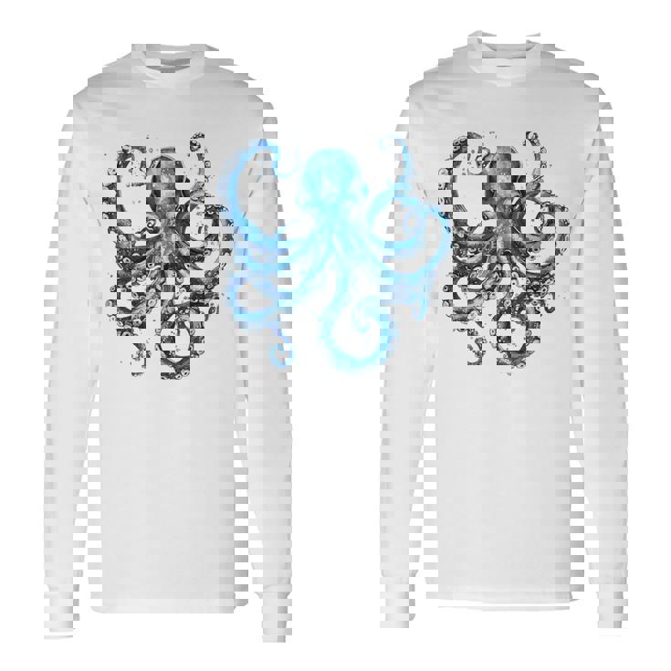 クール ブルー タコ 海 海 好き 触手 タコ好き 長袖Tシャツ