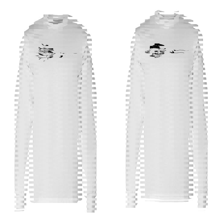 グラフィックフライフィッシングフックライン フィッシュマグロ 長袖Tシャツ