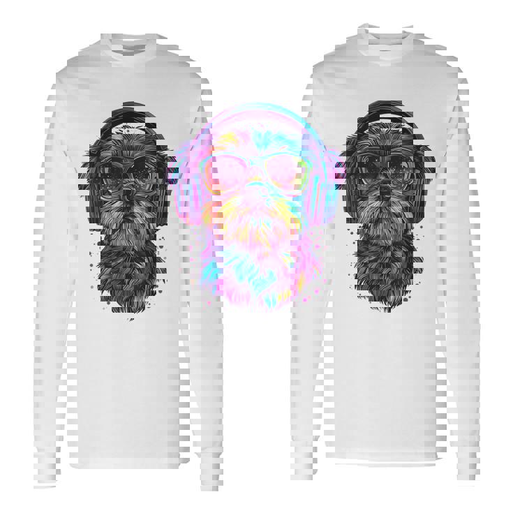 グリフォン ブリュッセロ 犬 音楽 ヘッドホン グリフォン ブリュッセル 長袖Tシャツ