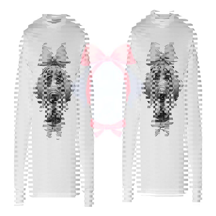 コケットボウ グレートデーン 犬 ママ ピンクリボン キュート 母の日 長袖Tシャツ