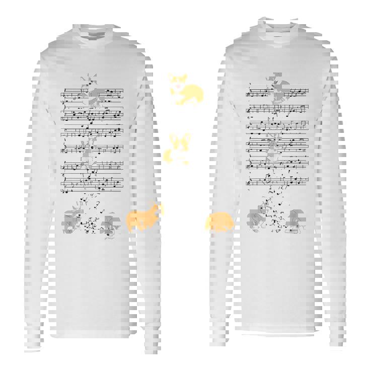 コーギー 犬 音符 音符 ミュージシャン かわいい コーギー 犬 長袖Tシャツ