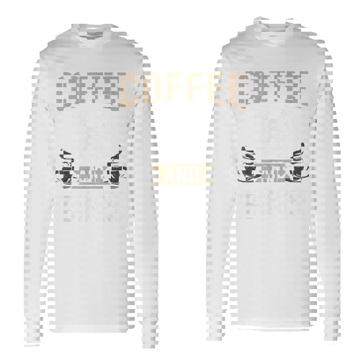 コーヒーとペキニーズ犬愛好家 長袖Tシャツ