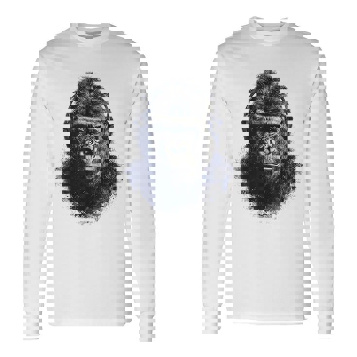 ゴリラ 描画 動物 イラスト 抽象画 アート ゴリラ 長袖Tシャツ