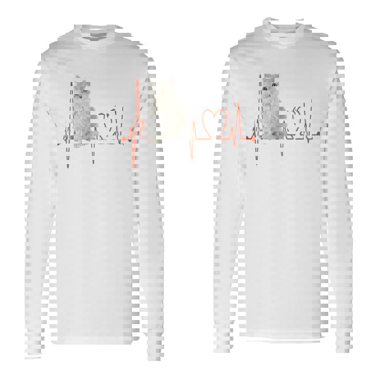 ゴールデンチンチラ ペルシャ猫 ハートビート Ekg I Love My Cats 長袖Tシャツ