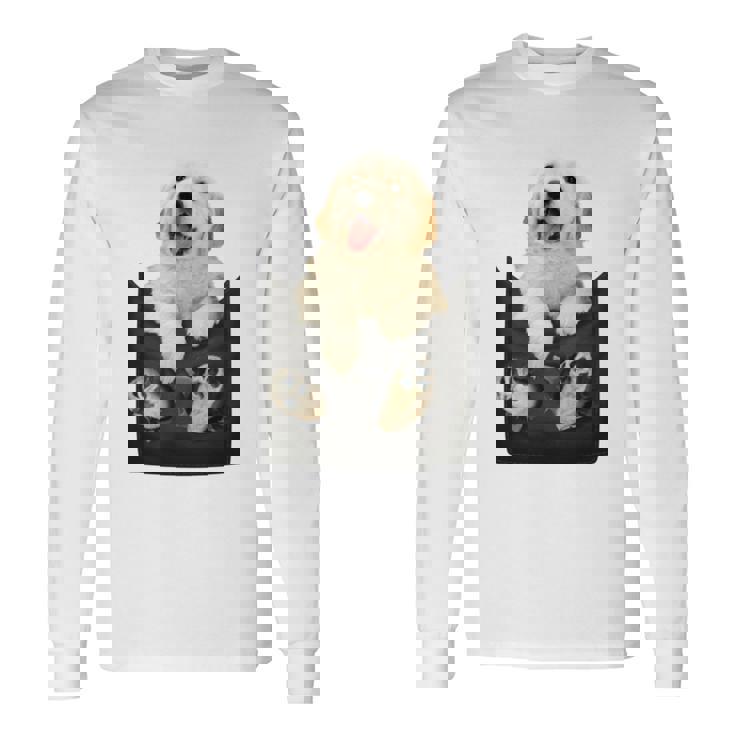 ゴールデンレトリバー ポケットに入った子犬 長袖tシャツ 長袖Tシャツ