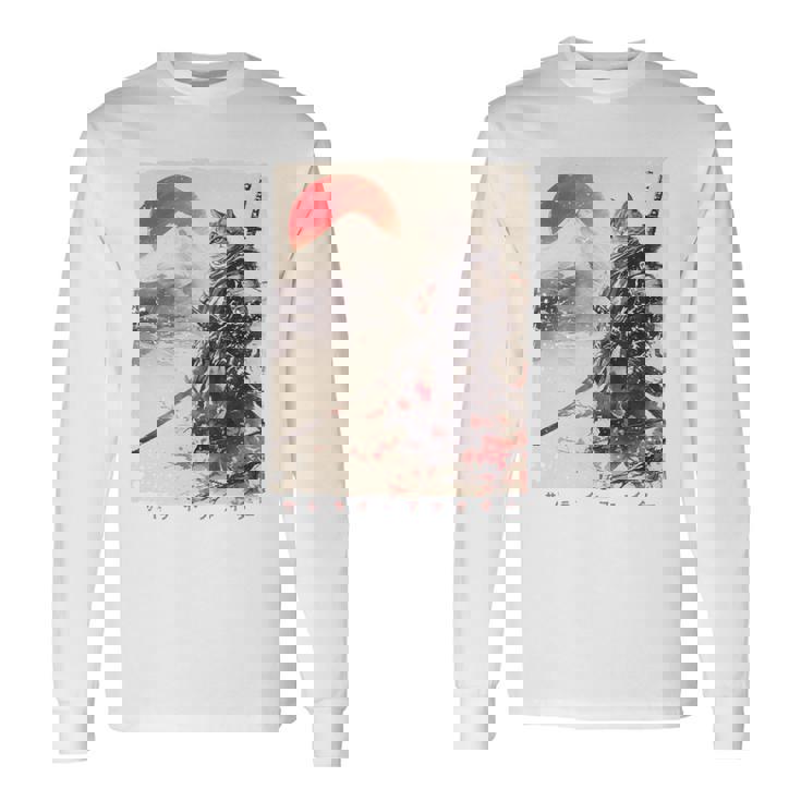 サムライ 猫戦士 浮世 墨絵 猫 サムライ 長袖tシャツ 長袖Tシャツ