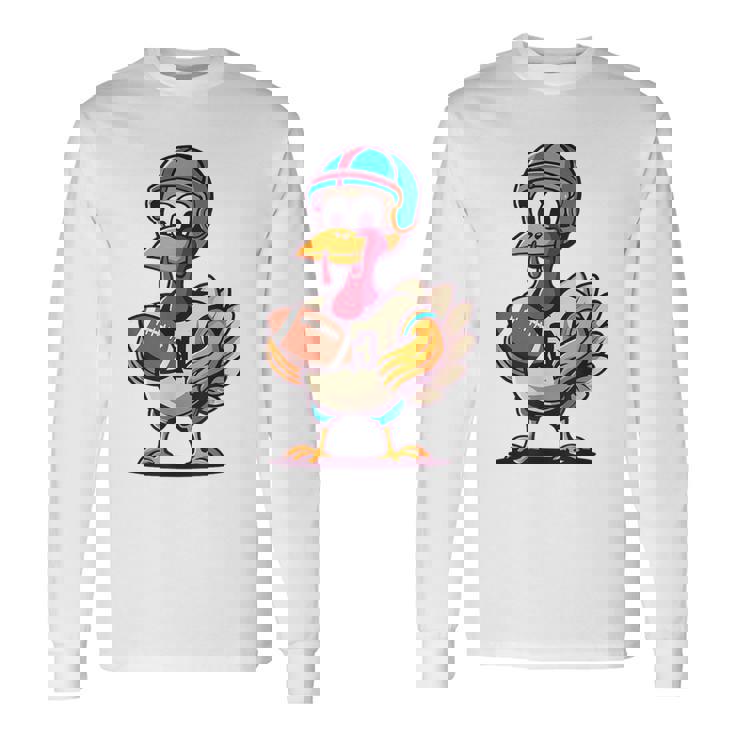 サンクスギビング かわいい七面鳥 アメリカンフットボール ボーイズ キッズ 長袖Tシャツ
