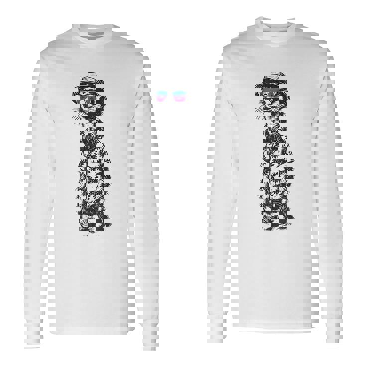 サングラスとヘッドフォンをしたミーアキャット 長袖Tシャツ