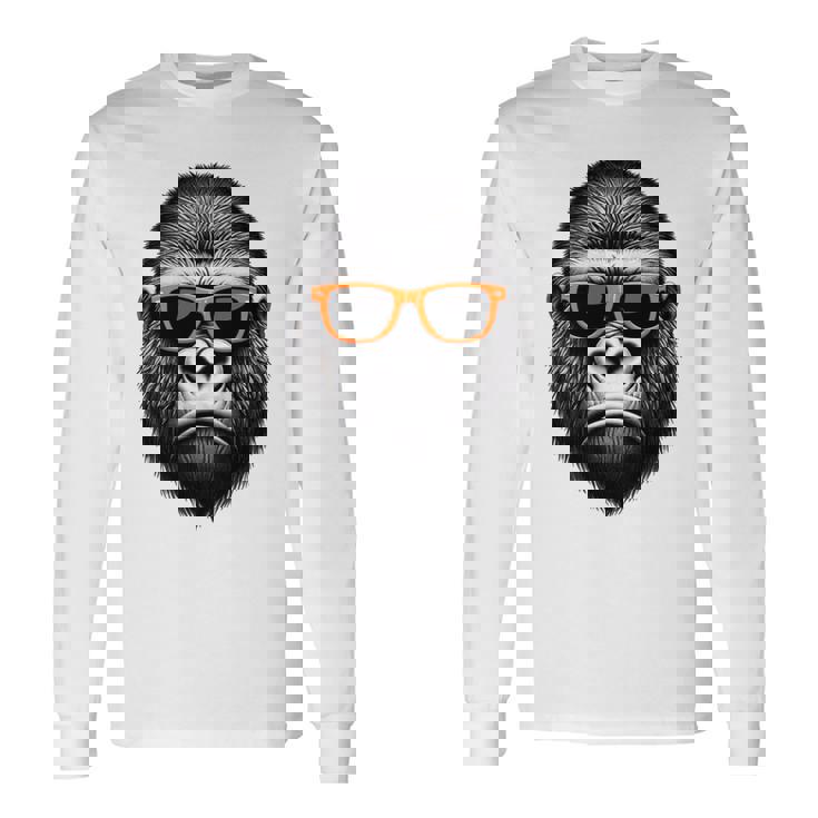 サングラスをかけたクールなゴリラグラフィックアート 長袖tシャツ 長袖Tシャツ ギフトのアイデア