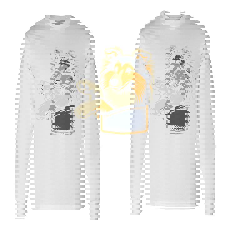 シェルティのグラフィック デザインを覗くかわいいシェットランド ・ シープドッグ 長袖tシャツ 長袖Tシャツ ギフトのアイデア