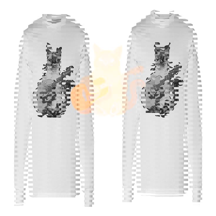 シャム猫ギタリスト ミーザー ギター奏者 長袖Tシャツ