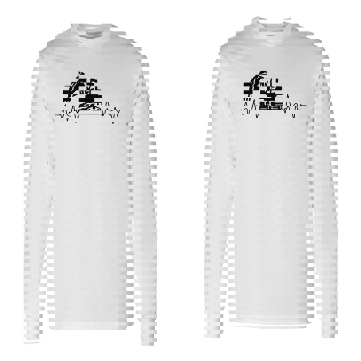 ショベル ハートビート 重機 オペレーター ハートビート 長袖Tシャツ