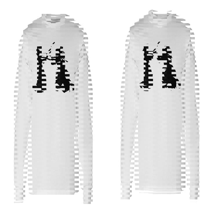 シルエット 剣道 合気道 日本 武道 剣闘士 扇子 長袖Tシャツ
