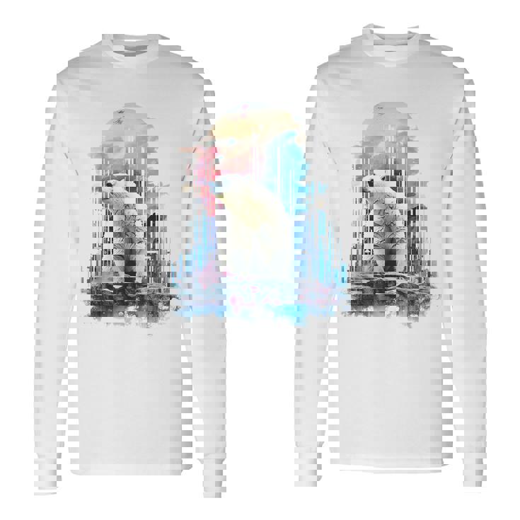 シロクマ 動物 カラフル 動物園 アート 描画 シロクマ 長袖Tシャツ