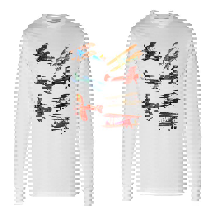 シングルエンジンプロペラ飛行機 長袖Tシャツ