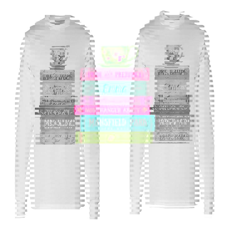 ジェーン・オースティン 本 スタック ティー 文学 文学 長袖Tシャツ