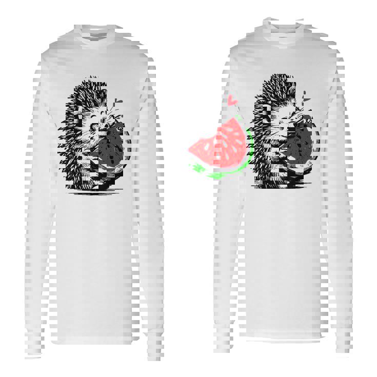 スイカの誕生日を食べるキュートで愛らしいハリネズミ 長袖Tシャツ