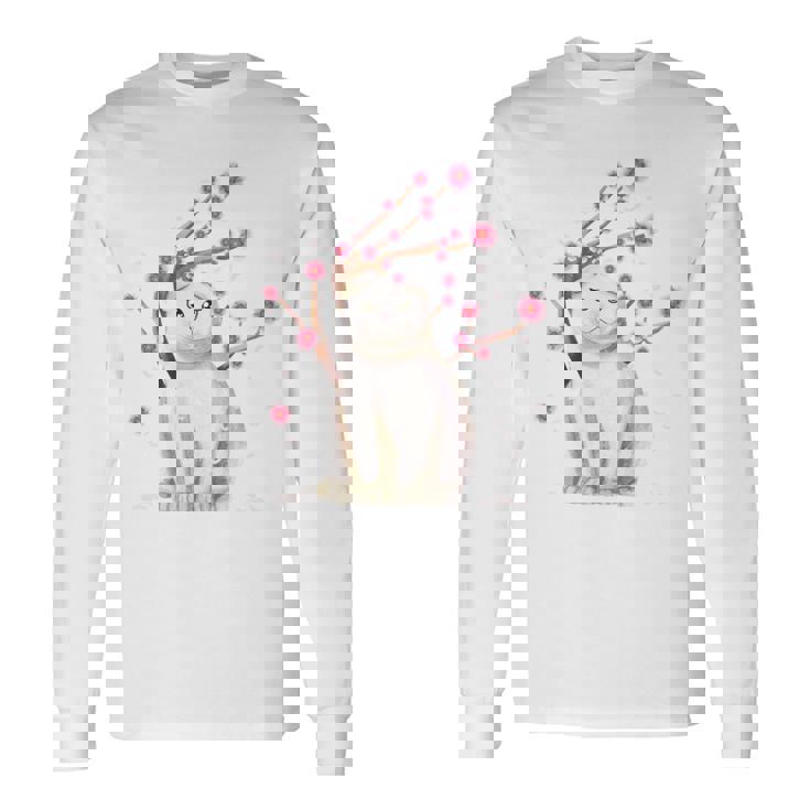 スコティッシュフォールド ネコ 桜の花 長袖tシャツ 長袖Tシャツ