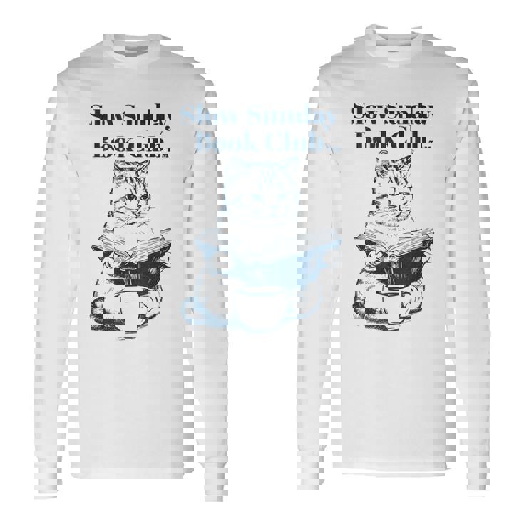 スローサンデーブッククラブ 本好きの猫 長袖Tシャツ