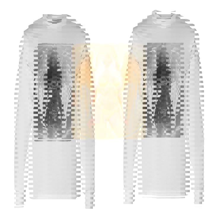 セクシーガールグラフィックtシャツ セクシーなブルネットエンジェルピンナップバックプリント 長袖Tシャツ