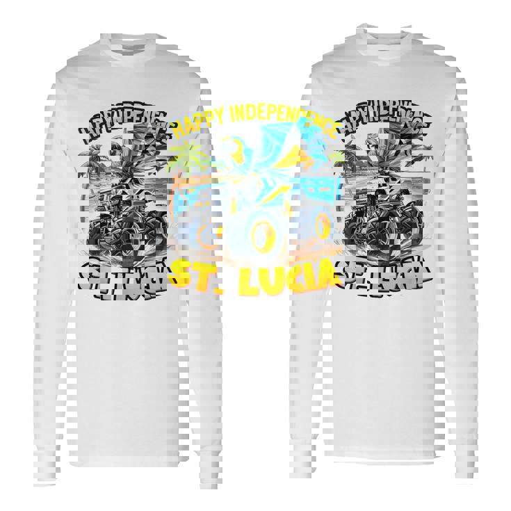 セントルシア 独立 モンスタートラックフラッグ キッズ ガールズ ティーン 長袖Tシャツ