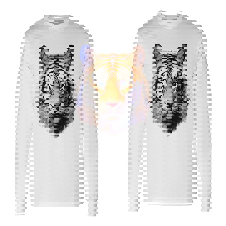 タイガー アニマル プリント グラフィック デッサン アートワーク フェイス トラ 長袖Tシャツ