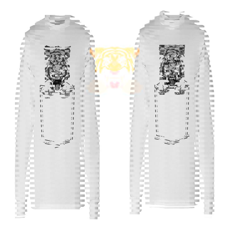 タイガー ポケットに入ったトラ 覗き見虎 長袖tシャツ 長袖Tシャツ